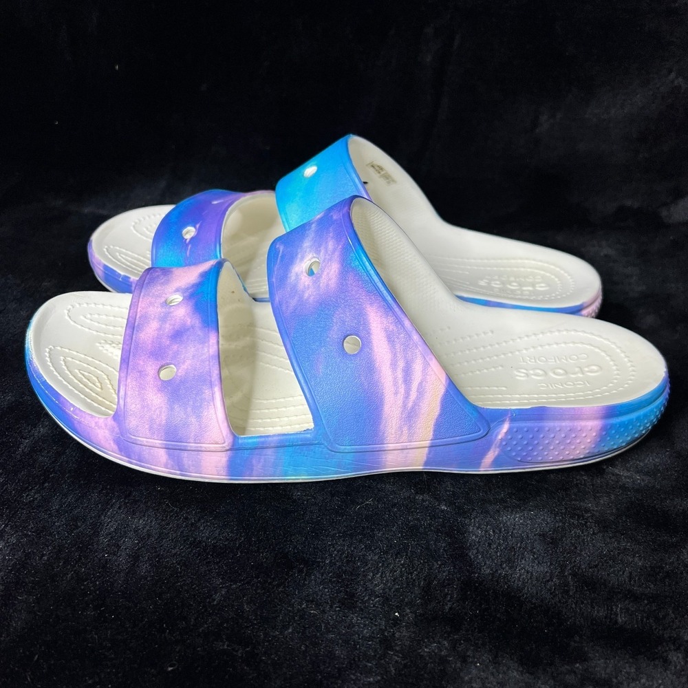 Crocs Classic Out of This World Mens 12 Slip On Sandal Blue Purple Tie Dye Slide